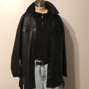Black Pleather shirt-Jacket with Oversized Fit and Wide Collar size M
